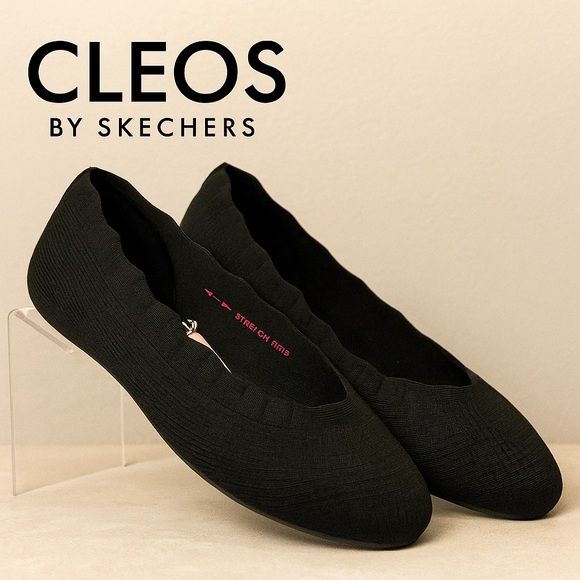 New Skechers Cleos Black Scalloped Edge Flats 8.5 - Picture 1 of 8